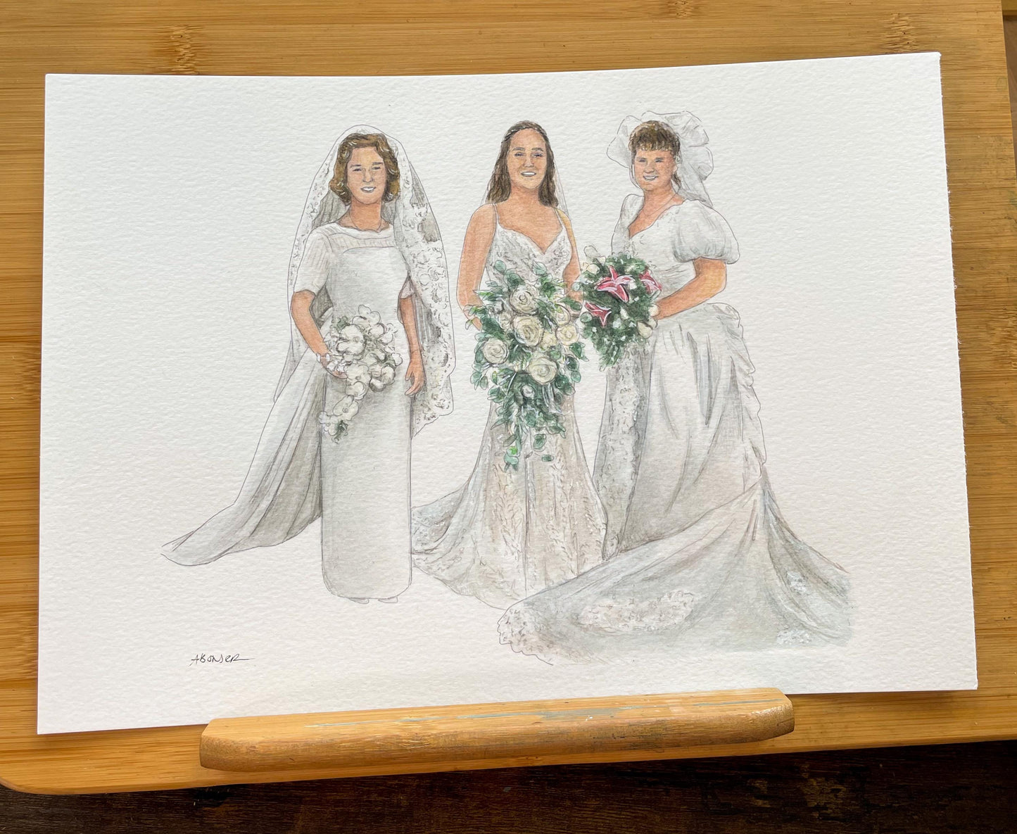 Watercolour Bride and Mothers Painting