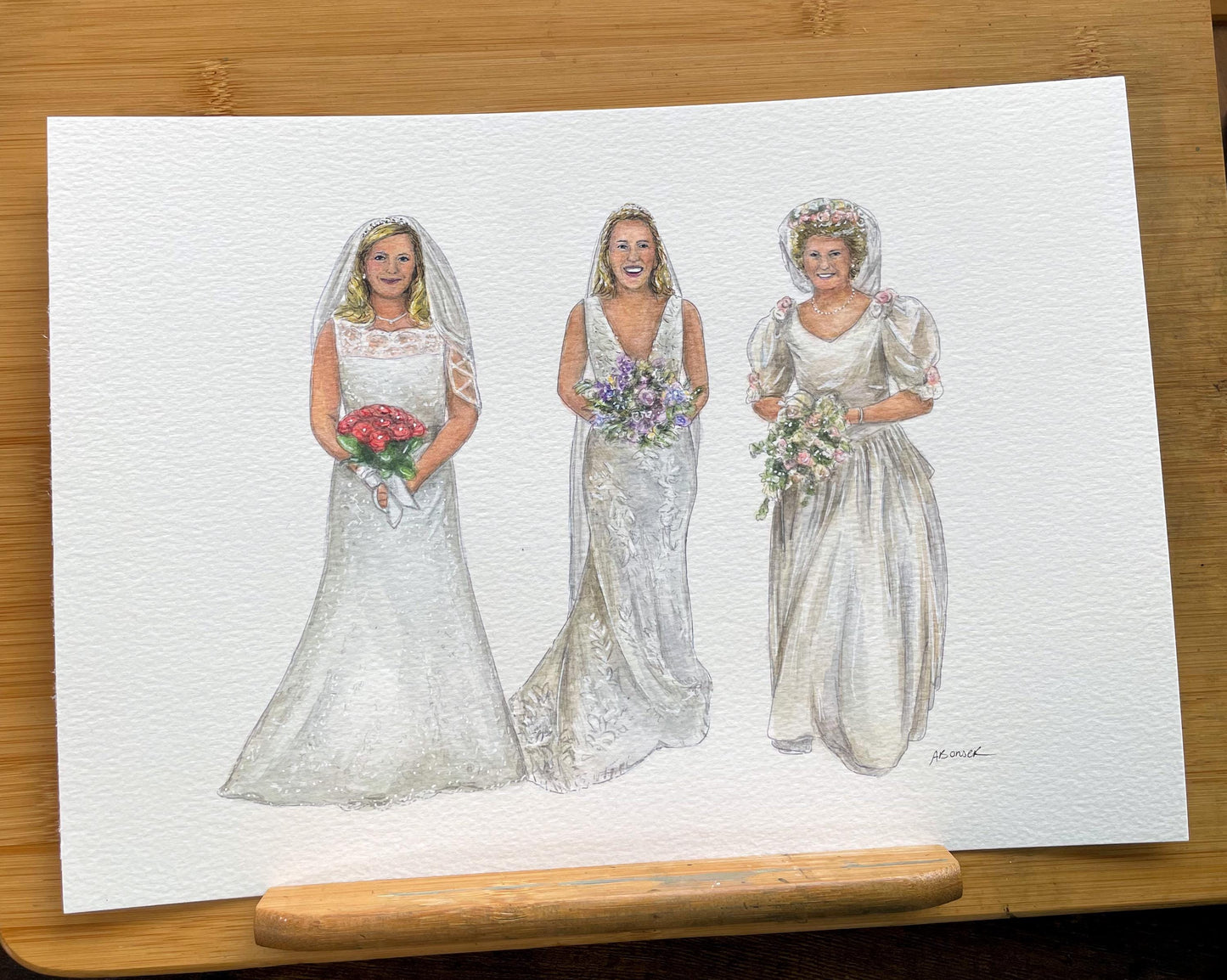 Watercolour Bride and Mothers Painting