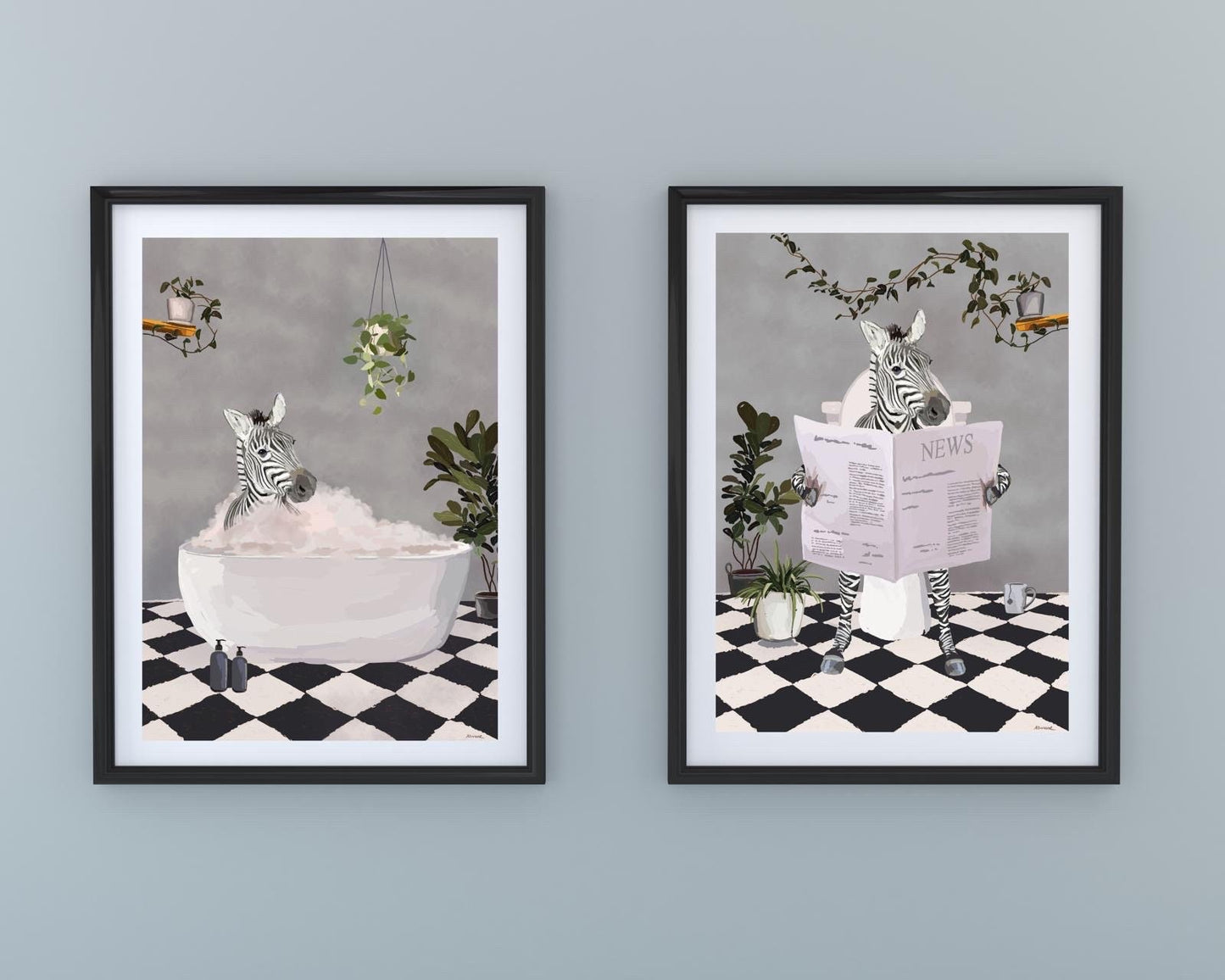 Set of Two Zebra Bathroom Prints