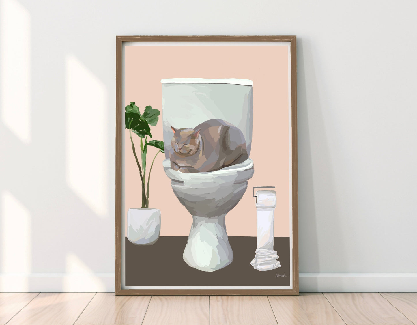 Grey Cat On Toilet Print
