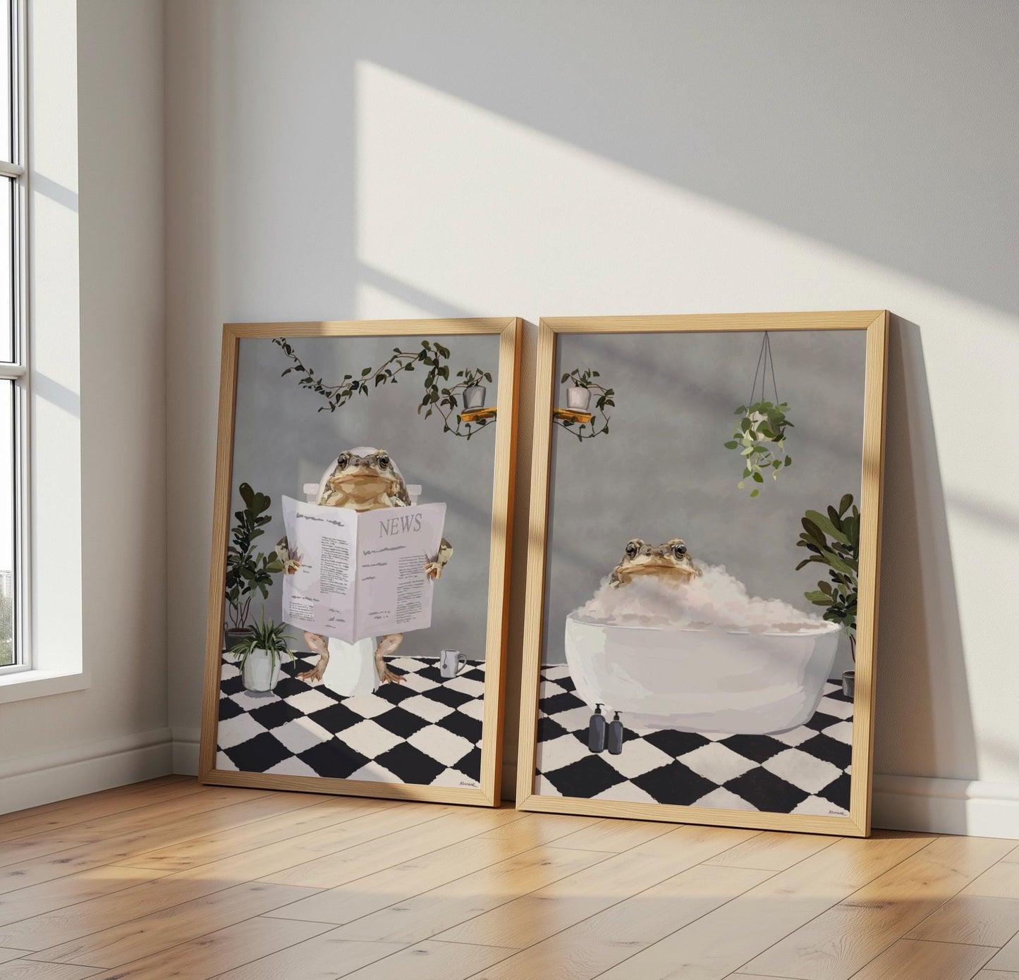 Set of Two Toad Bathroom Prints