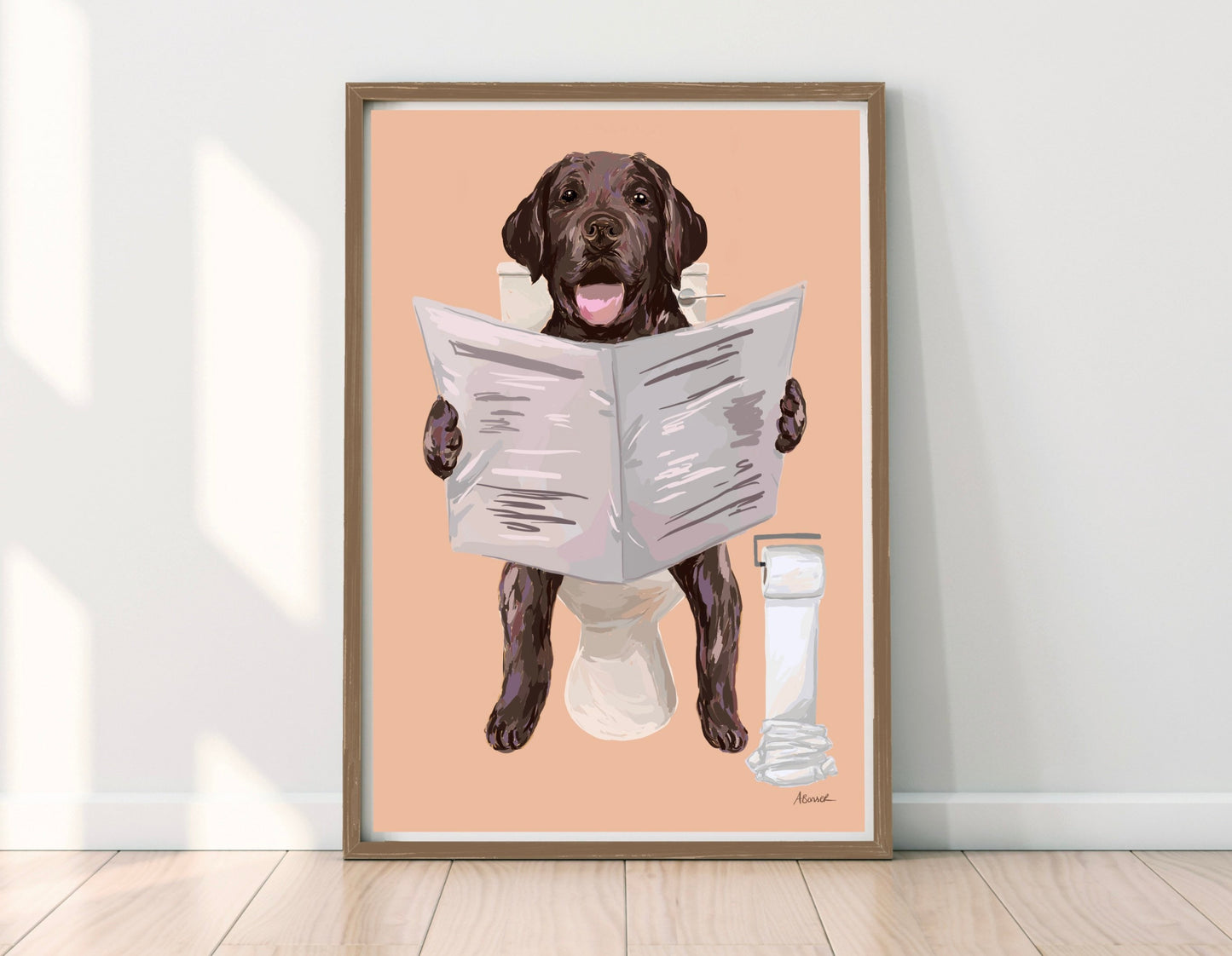 Chocolate Brown Labrador On Toilet Print