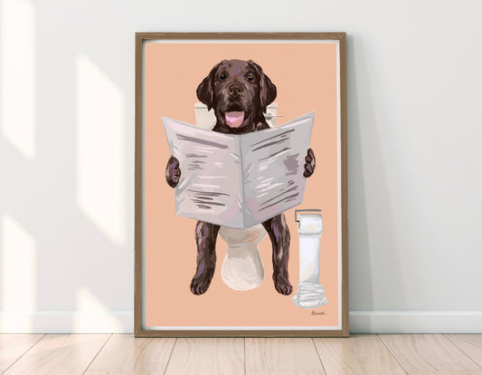 Chocolate Brown Labrador On Toilet Print