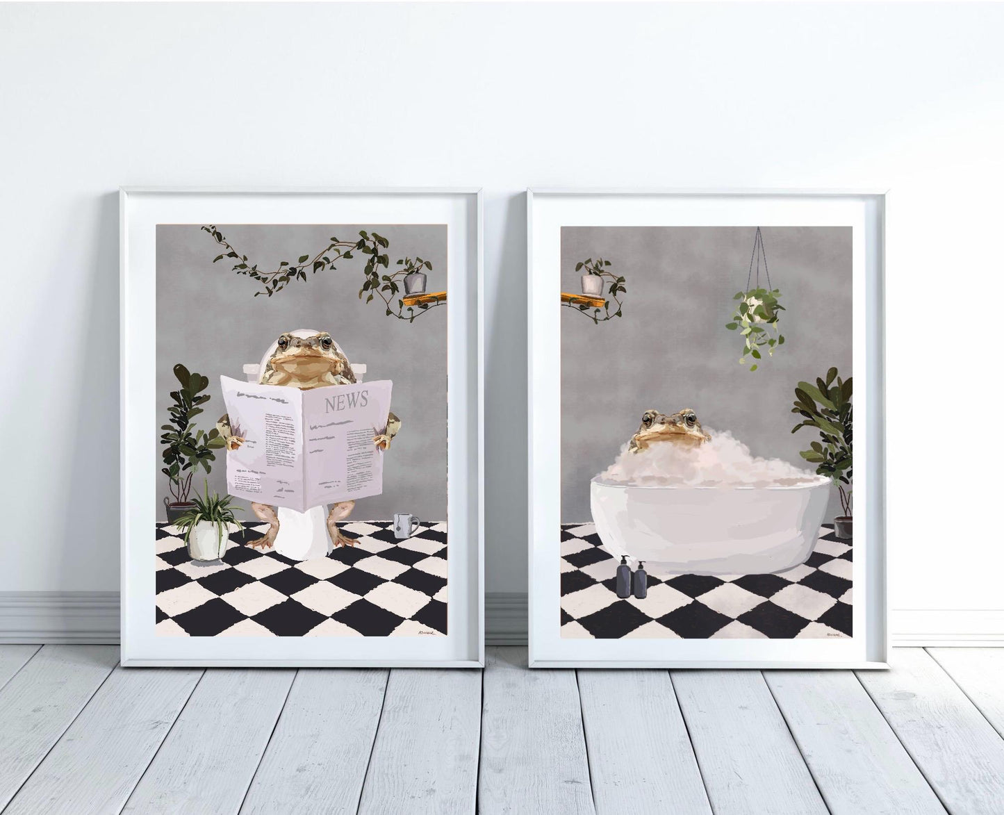 Set of Two Toad Bathroom Prints