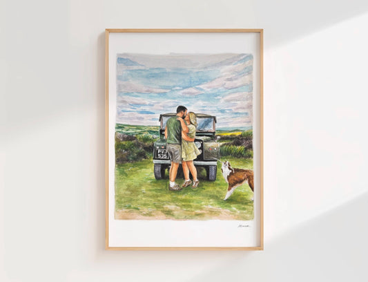 Hand Painted Watercolour Family Portrait Painting