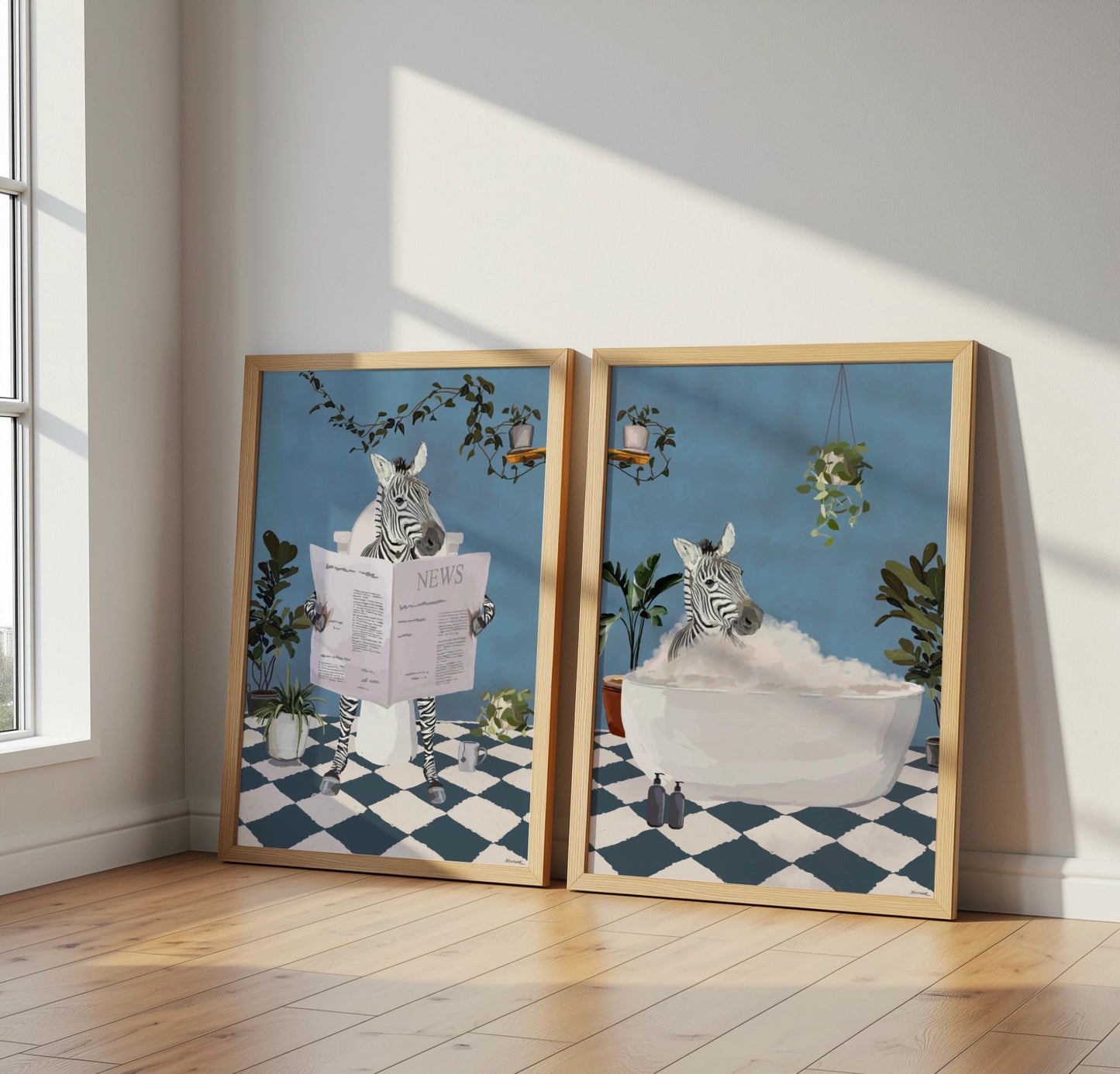 Set of Two Zebra Bathroom Prints