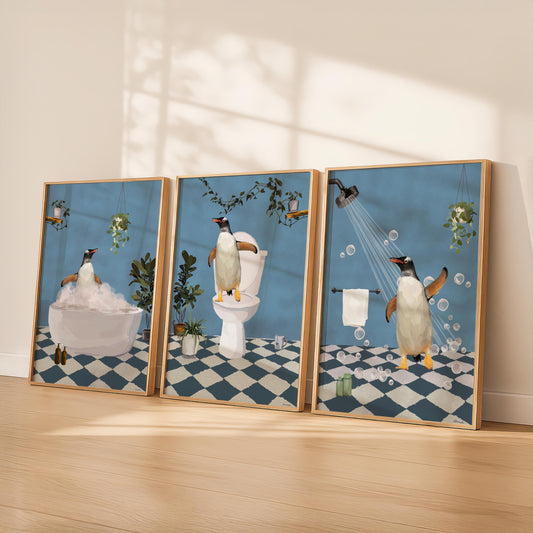Set of Three Penguin Bathroom Prints