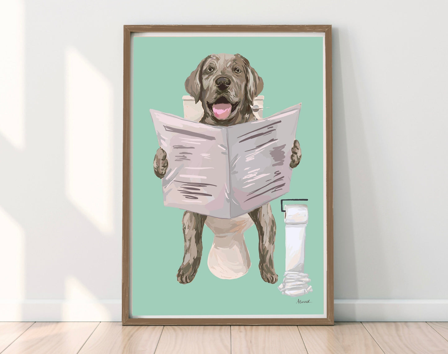 Silver Labrador On Toilet Print