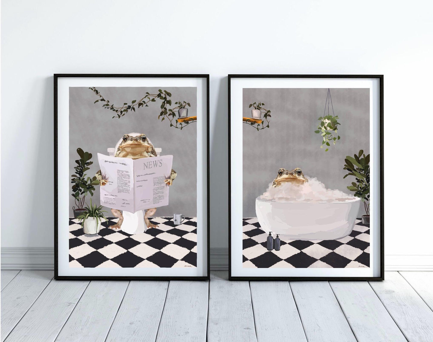 Set of Two Toad Bathroom Prints