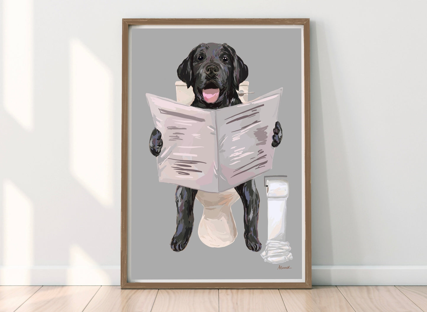Black Labrador On Toilet Print