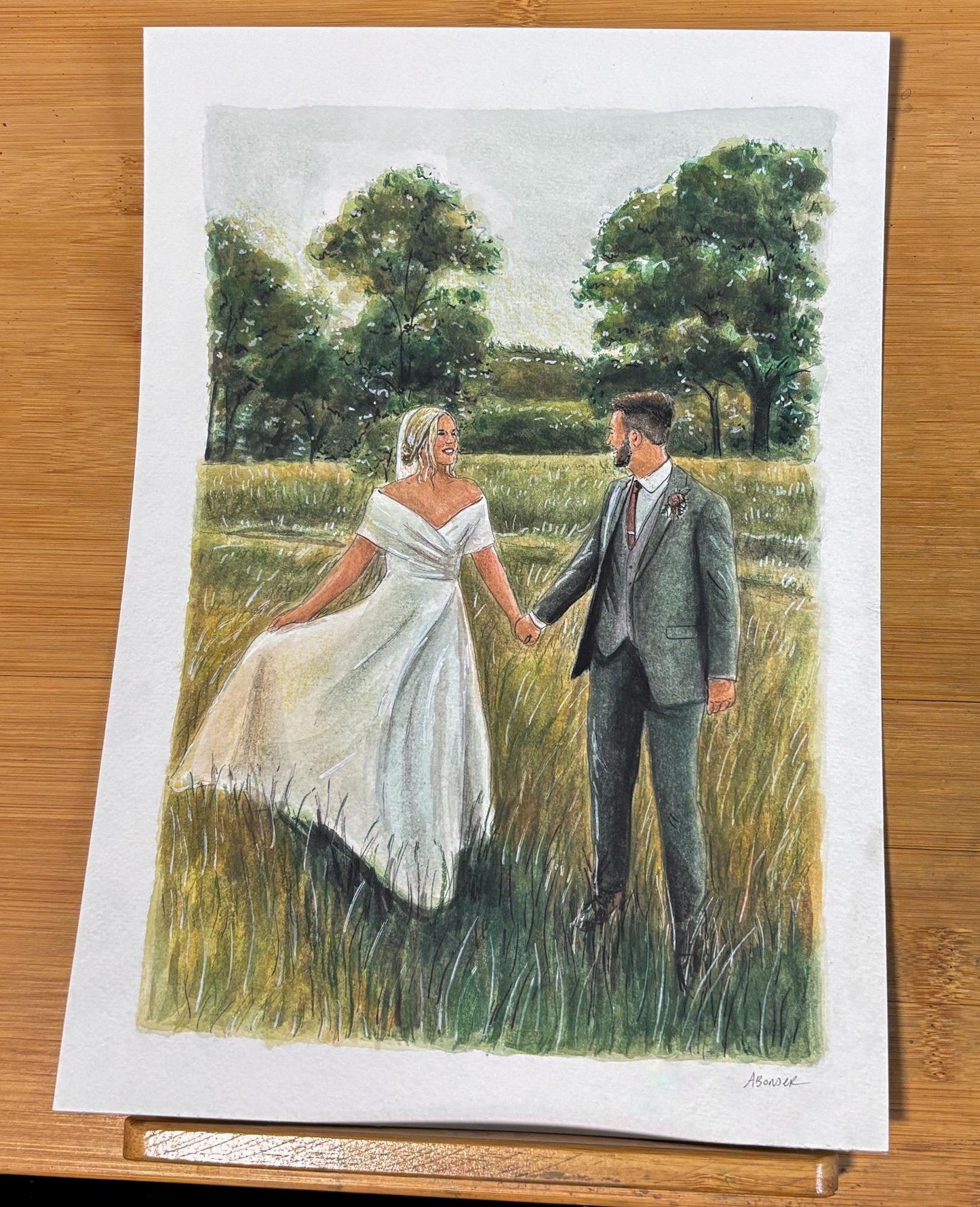 Custom Watercolour Wedding Portrait Painting