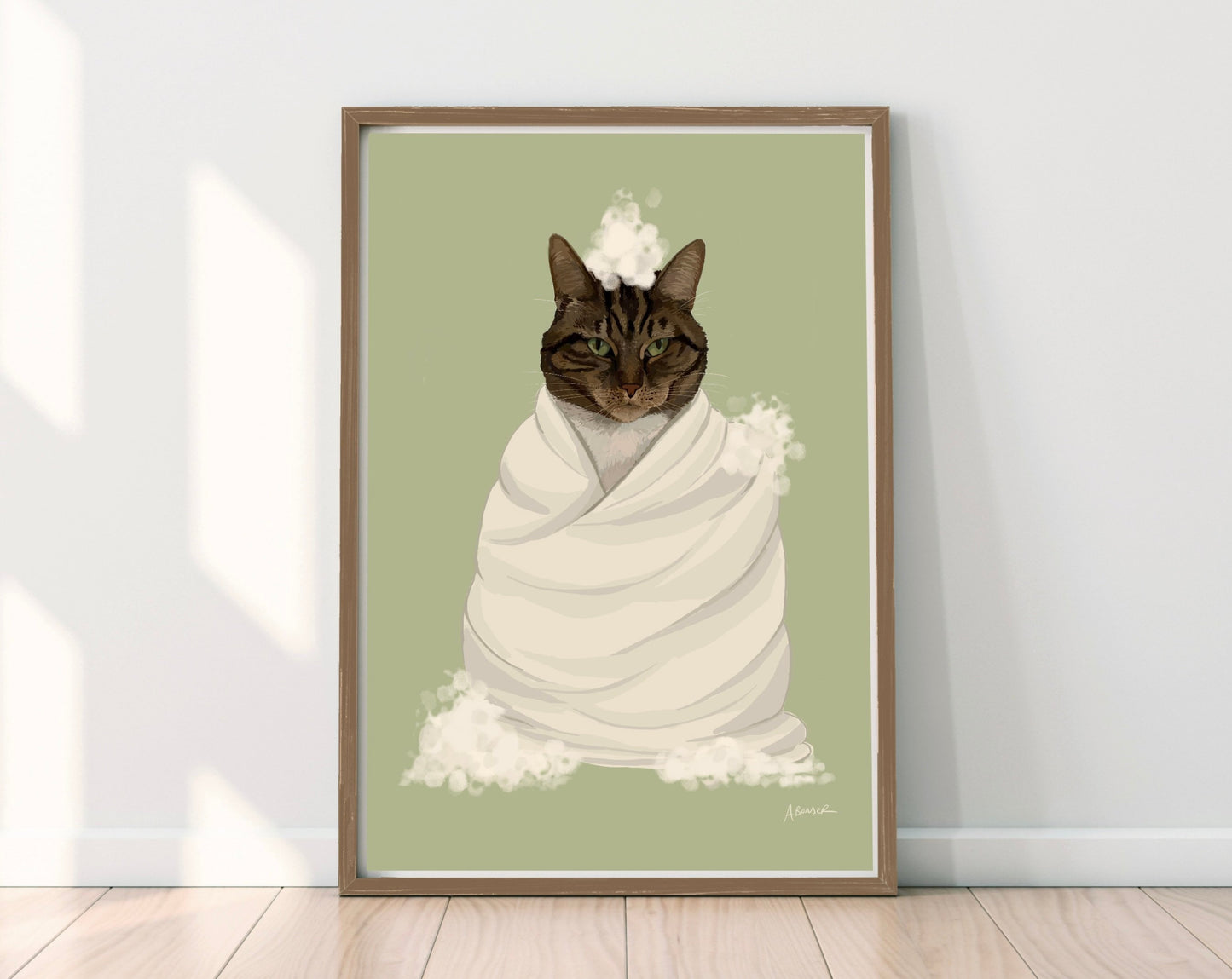 Cat in Bath Towel Print