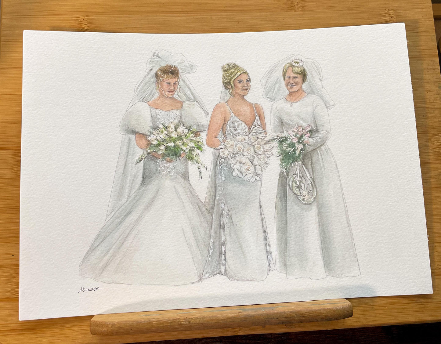 Watercolour Bride and Mothers Painting