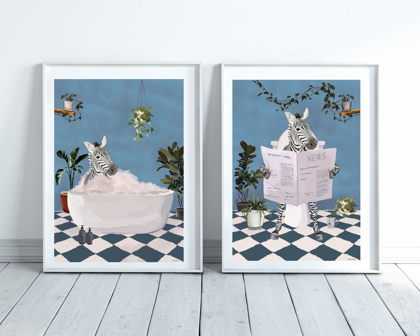Set of Two Zebra Bathroom Prints