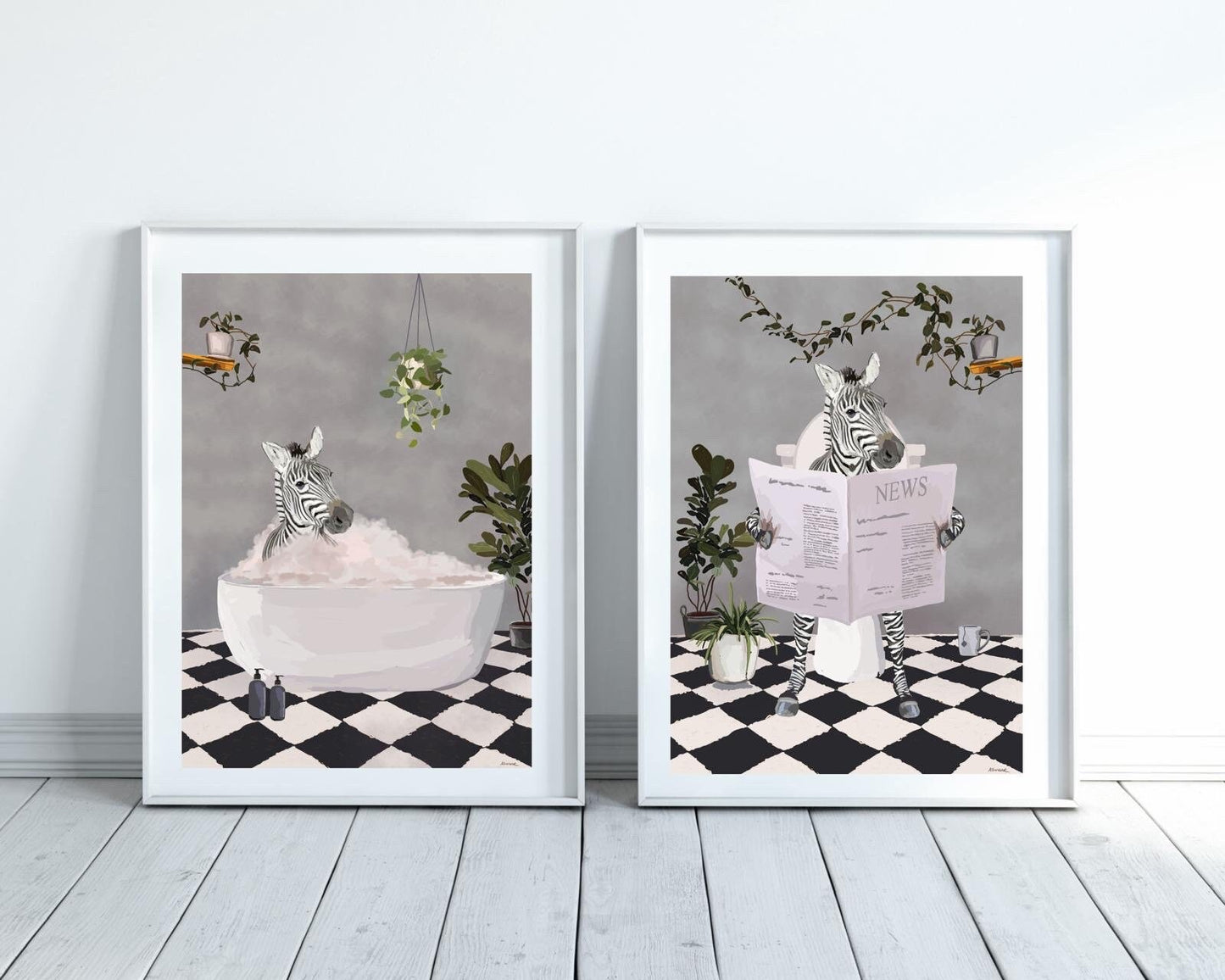 Set of Two Zebra Bathroom Prints