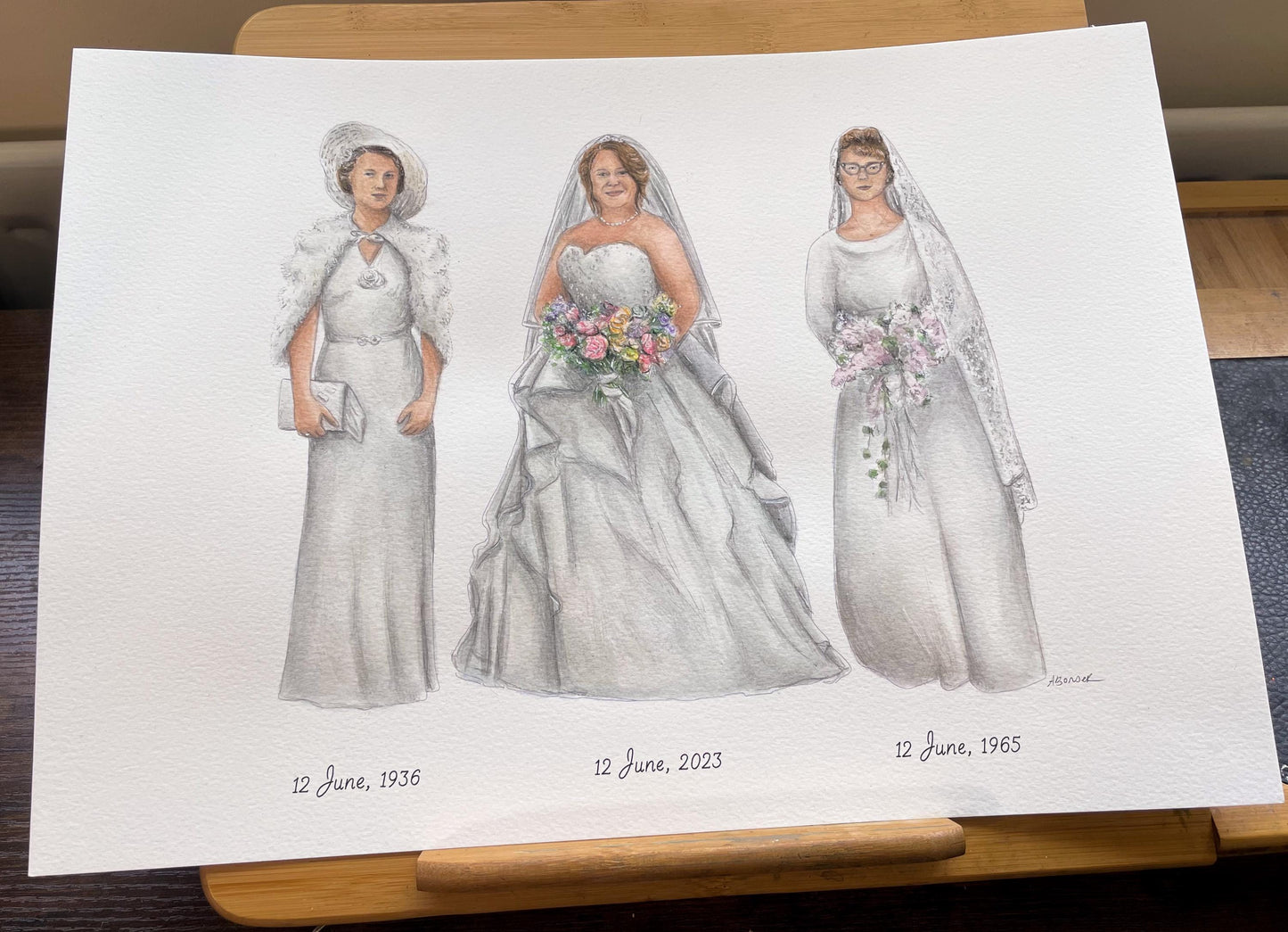 Watercolour Bride and Mothers Painting