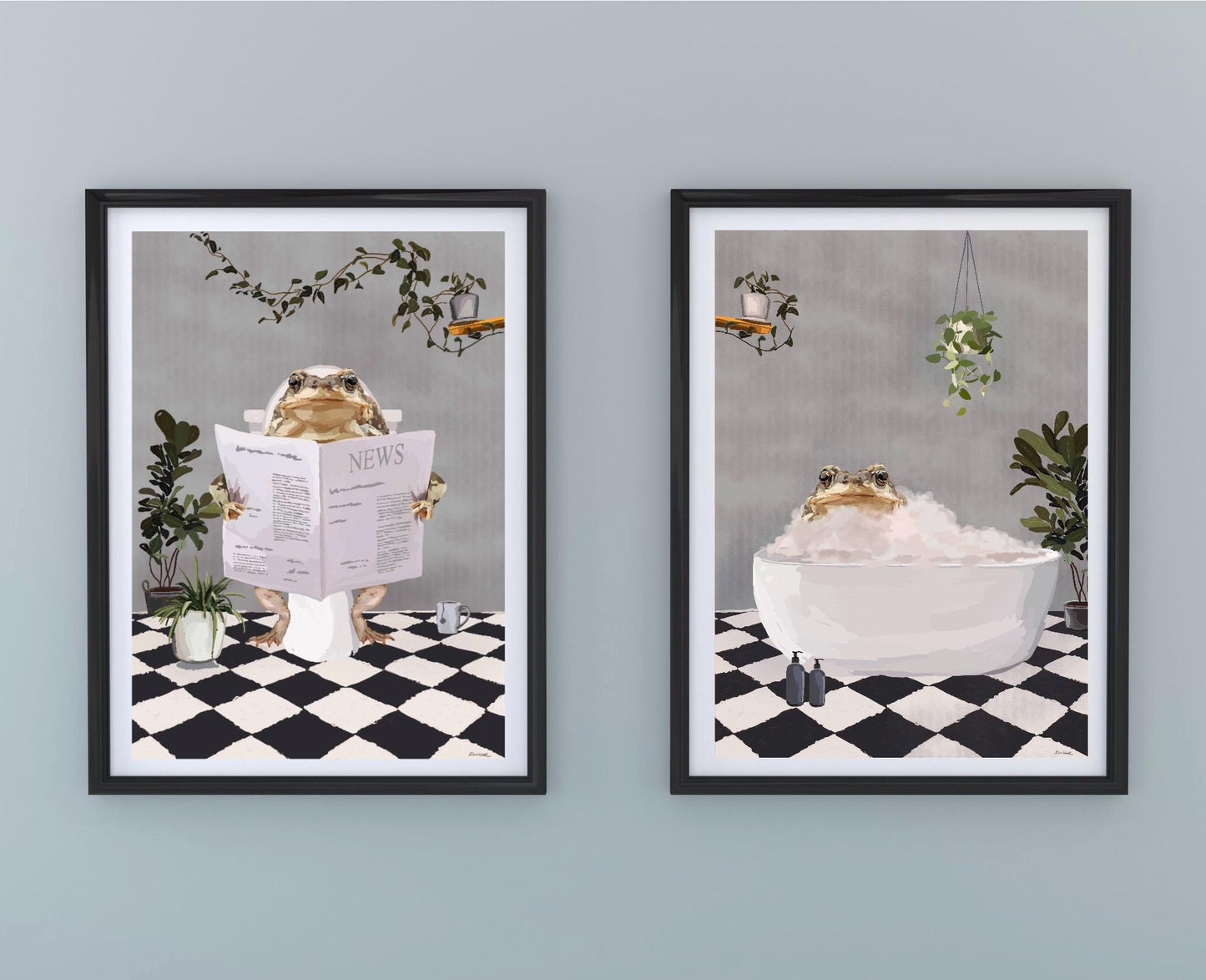 Set of Two Toad Bathroom Prints
