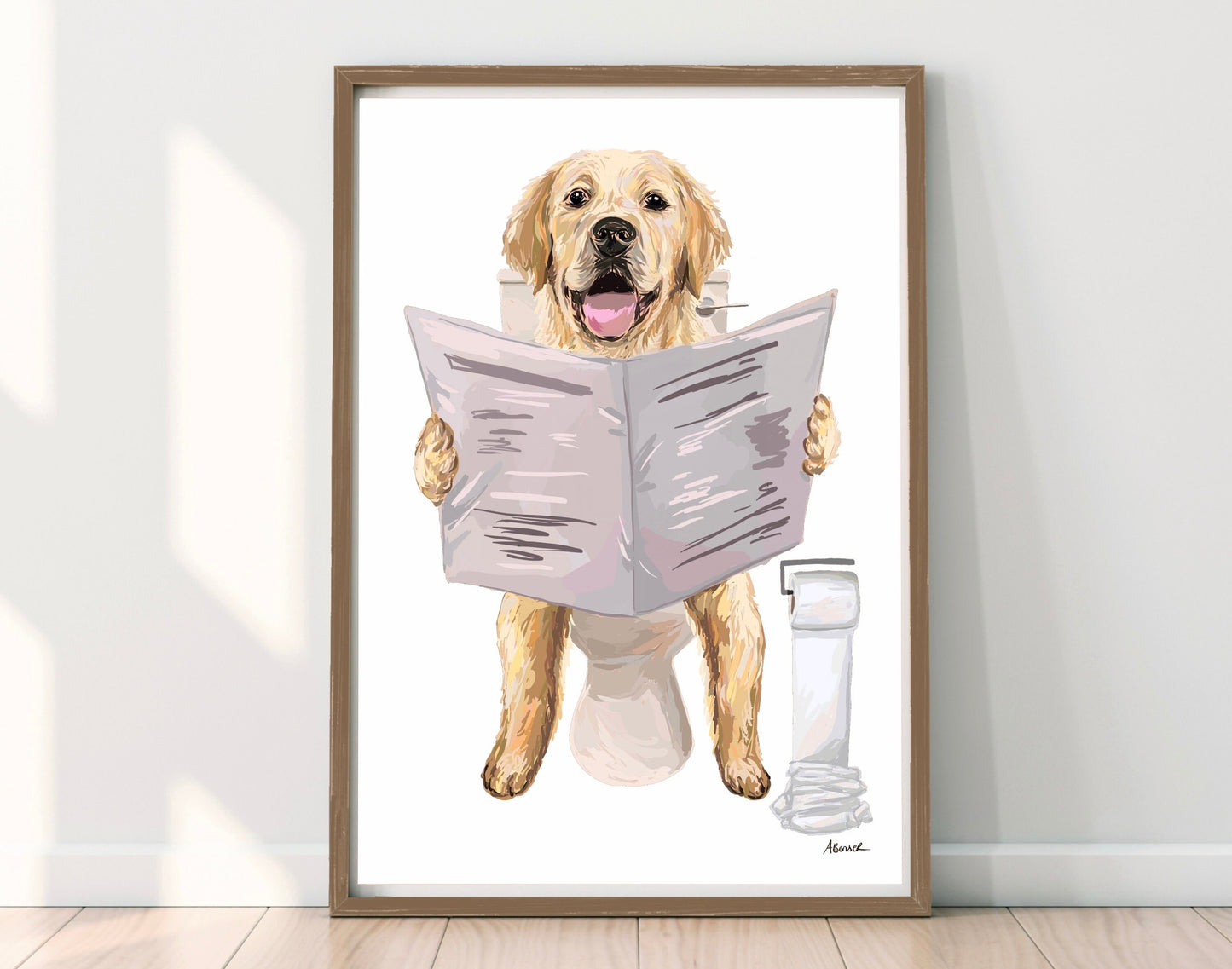 Golden Retriever On Toilet Print