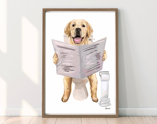 Golden Retriever On Toilet Print