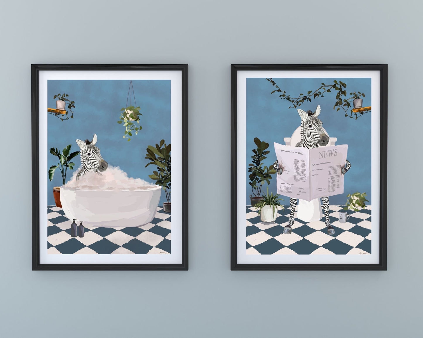 Set of Two Zebra Bathroom Prints