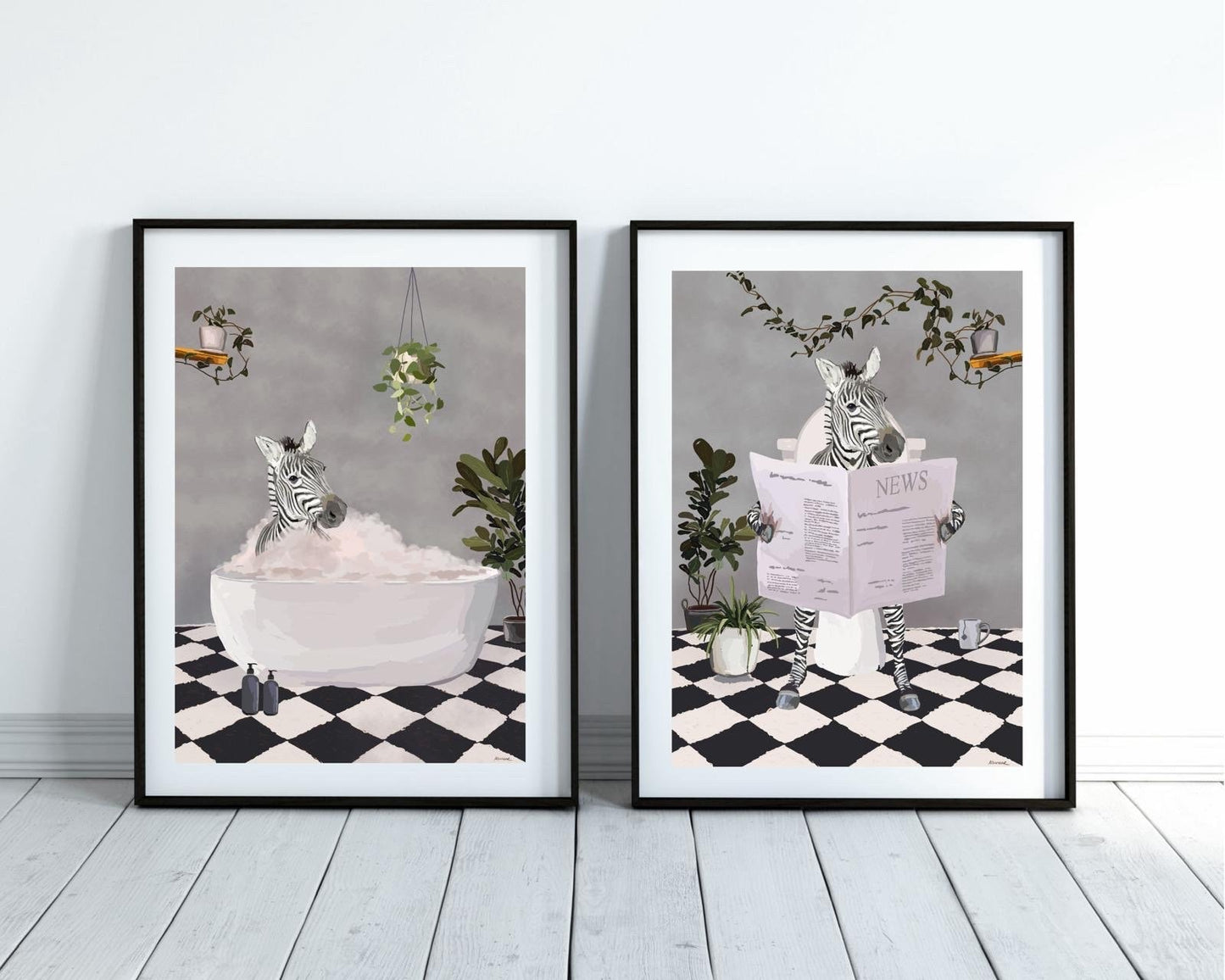 Set of Two Zebra Bathroom Prints