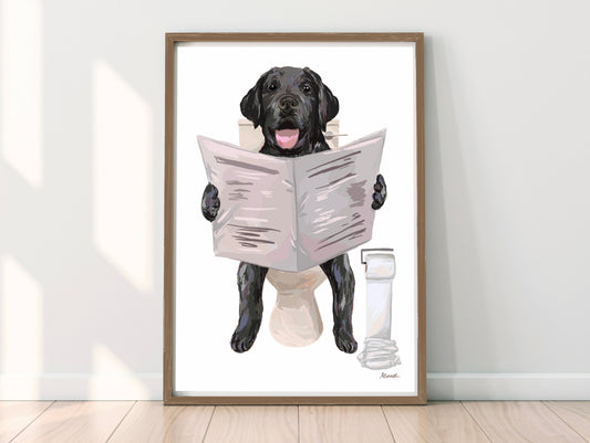 Black Labrador On Toilet Print
