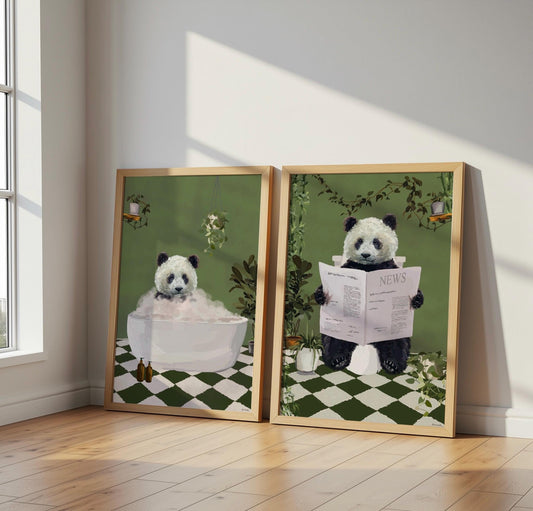 Set of Two Panda Bathroom Prints