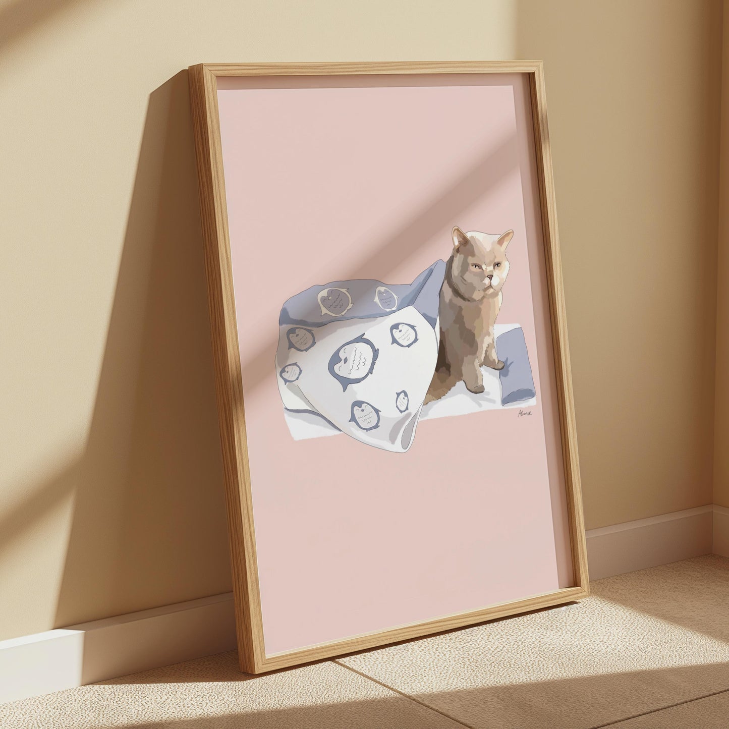 Sleepy Cat Penguin Print