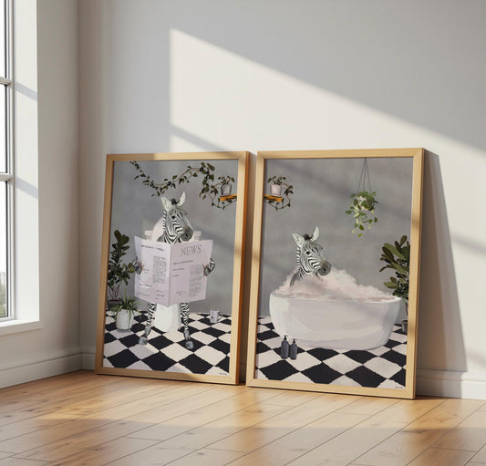 Set of Two Zebra Bathroom Prints