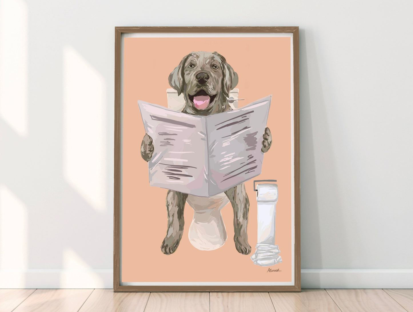 Silver Labrador On Toilet Print