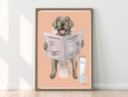Silver Labrador On Toilet Print