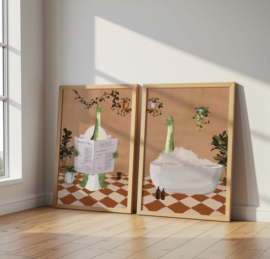 Set of Two Dinosaurs Bathroom Prints