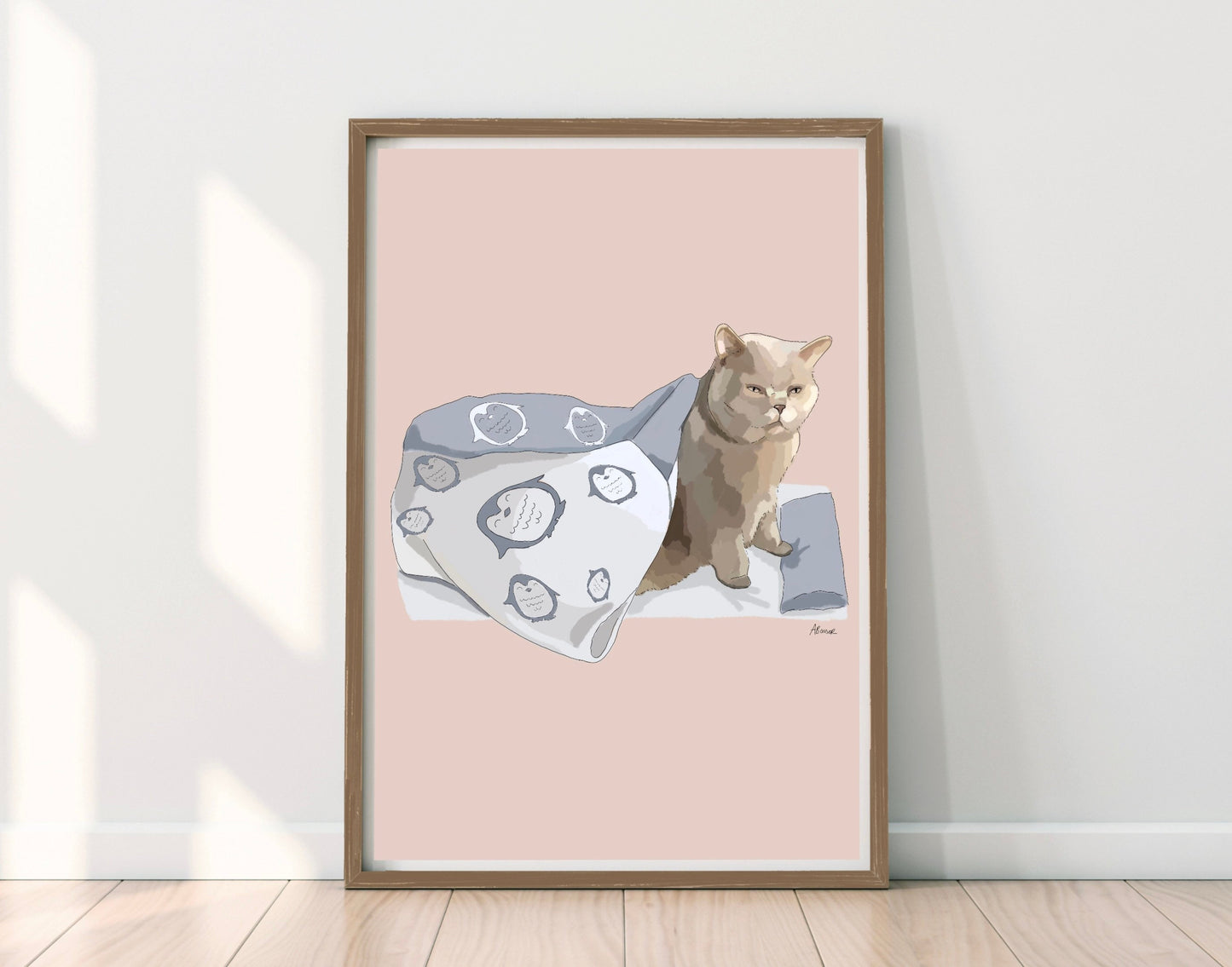 Sleepy Cat Penguin Print