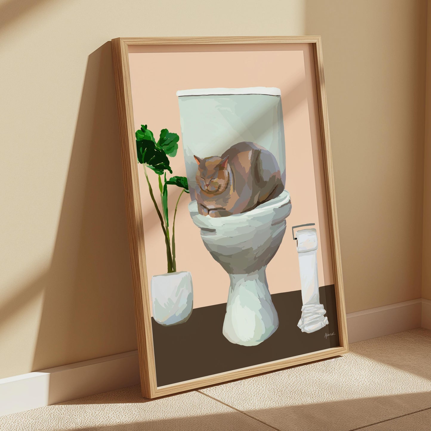Grey Cat On Toilet Print