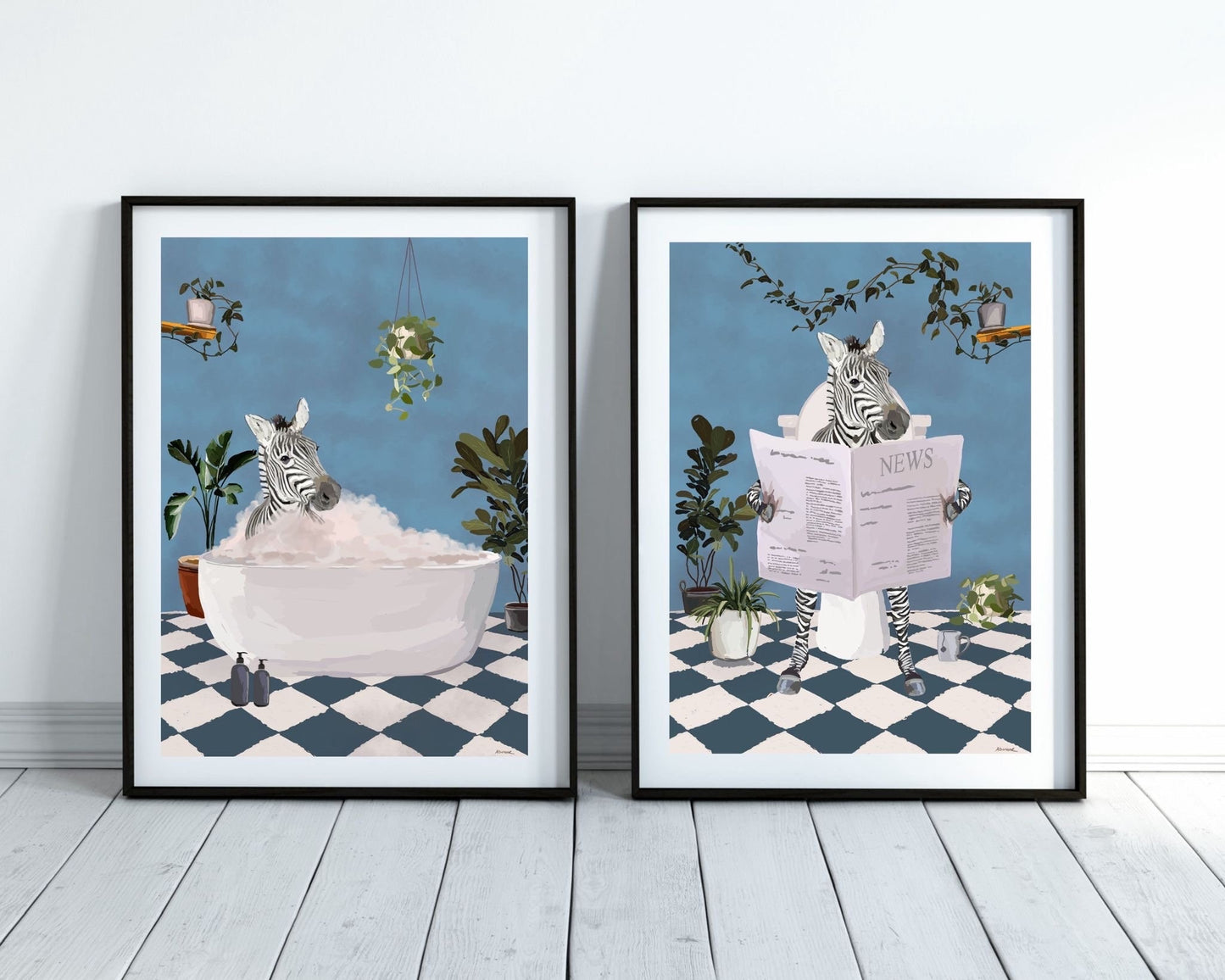 Set of Two Zebra Bathroom Prints